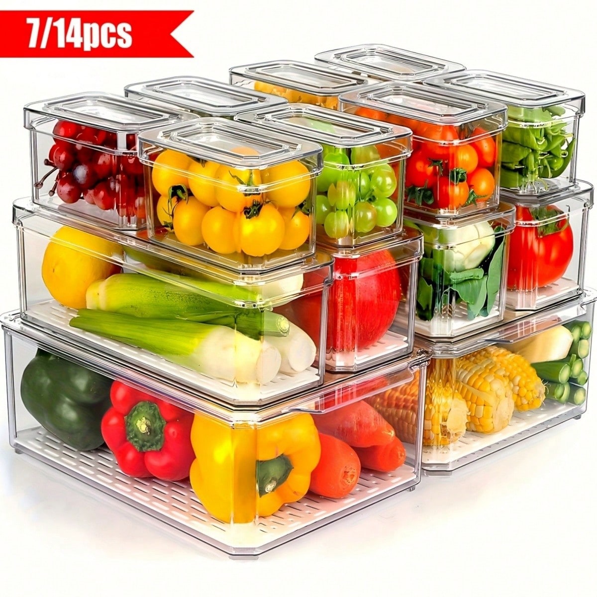 Food Packed Snacks - Paquete de 7/14 contenedores organizadores apilables
