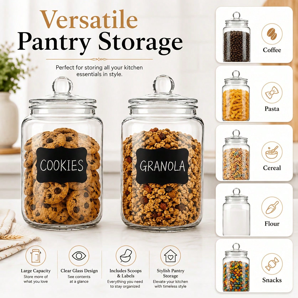 Snacks Food Labels - Juego de 2 recipientes de vidrio
