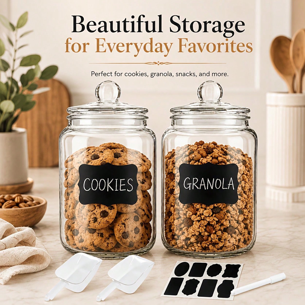 Juego de 2 recipientes de vidr - Snacks Food Labels reseña y precio